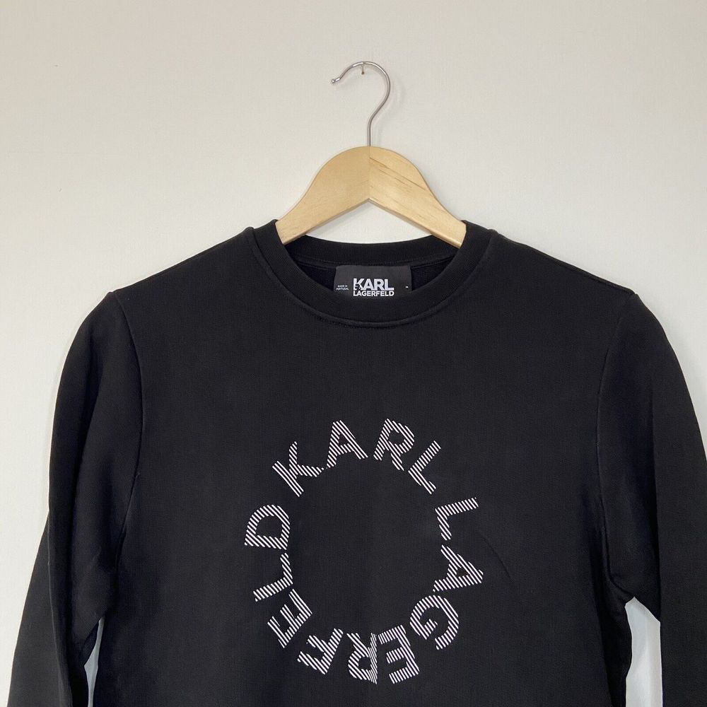 Karl Lagerfeld Paris Black Circle Logo Sweatshirt Jumper UK Size Medium Cotton - Picture 2 of 12